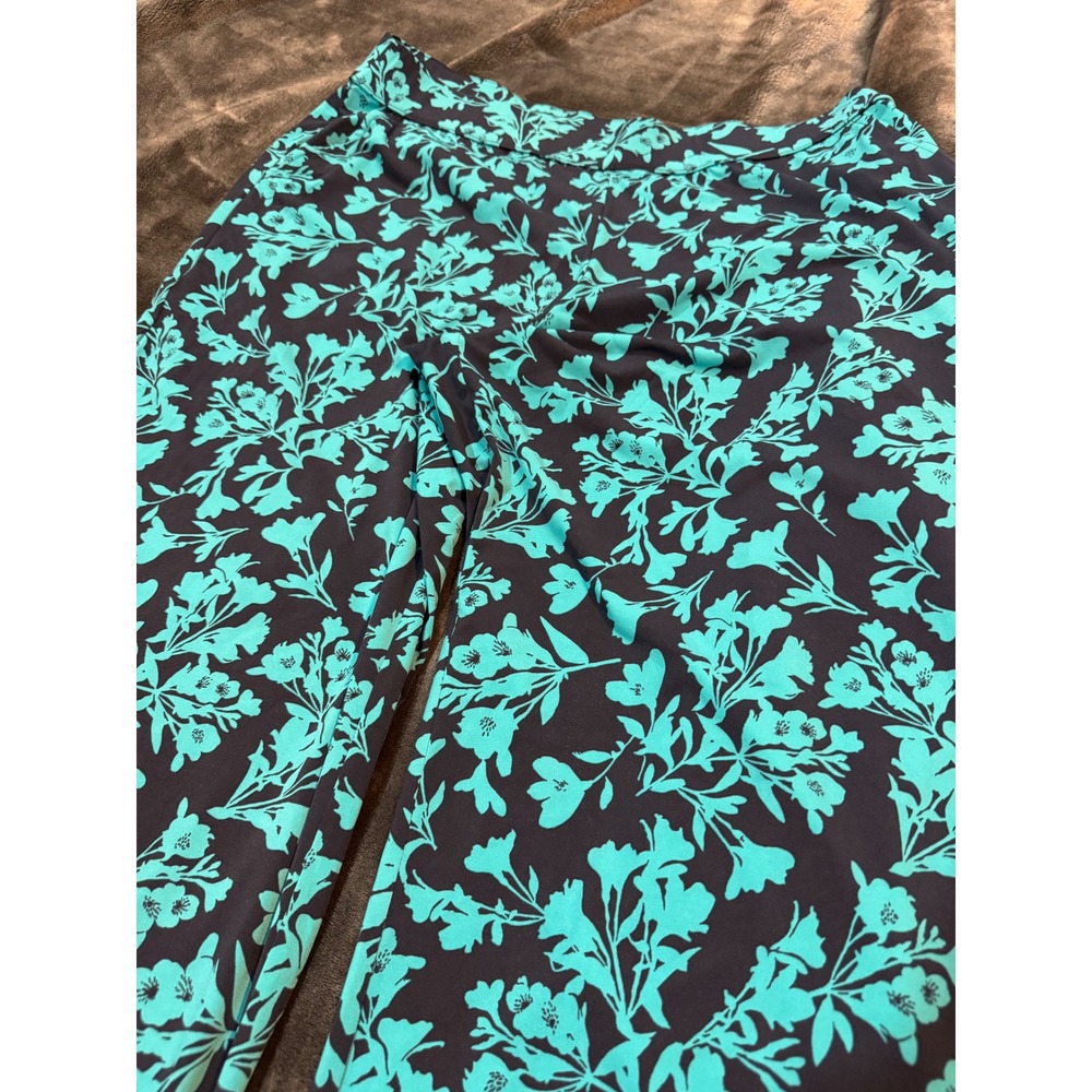 Lane Bryant Womens 14/16 Palazzo Pants Blue Teal Floral Wide Leg Stretch Jersey